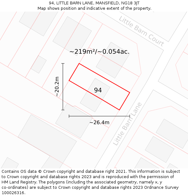 94, LITTLE BARN LANE, MANSFIELD, NG18 3JT: Plot and title map