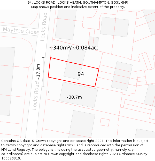 94, LOCKS ROAD, LOCKS HEATH, SOUTHAMPTON, SO31 6NR: Plot and title map