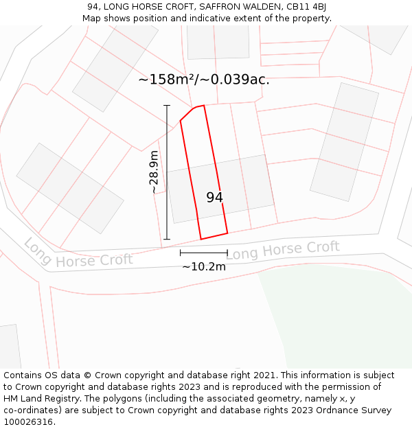 94, LONG HORSE CROFT, SAFFRON WALDEN, CB11 4BJ: Plot and title map