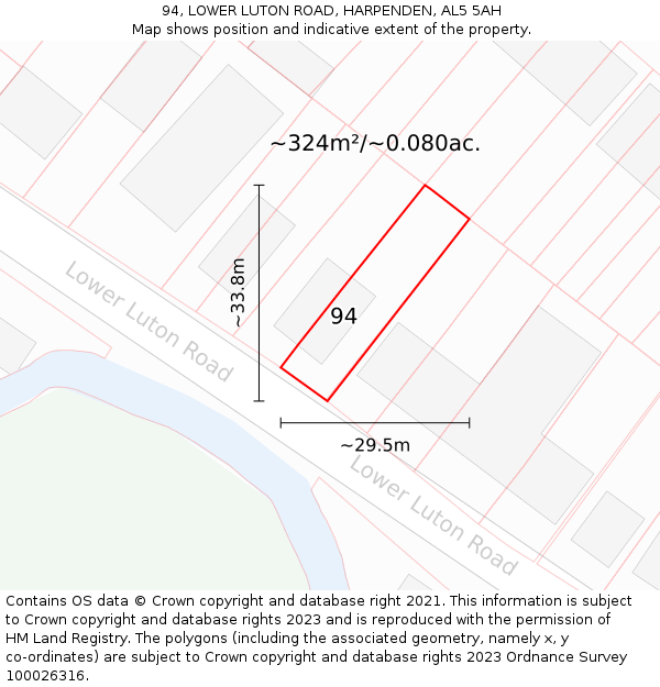 94, LOWER LUTON ROAD, HARPENDEN, AL5 5AH: Plot and title map