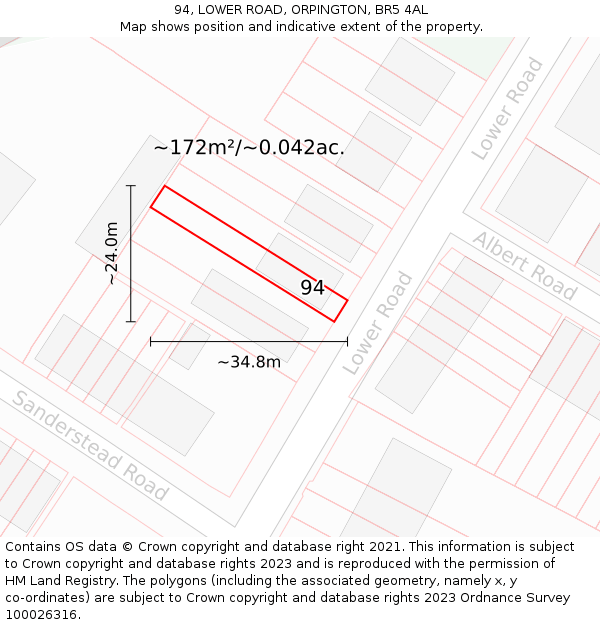 94, LOWER ROAD, ORPINGTON, BR5 4AL: Plot and title map