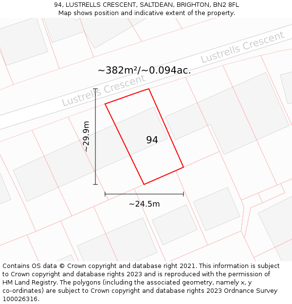 94, LUSTRELLS CRESCENT, SALTDEAN, BRIGHTON, BN2 8FL: Plot and title map