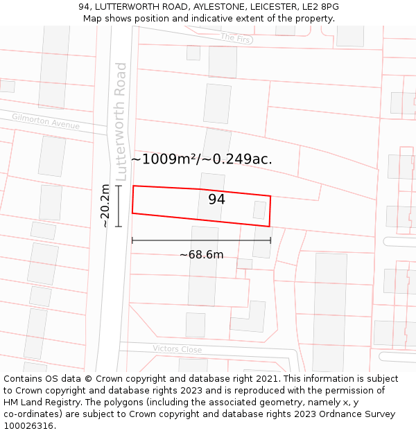 94, LUTTERWORTH ROAD, AYLESTONE, LEICESTER, LE2 8PG: Plot and title map