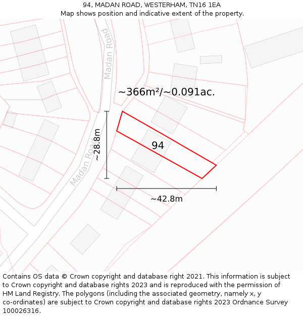 94, MADAN ROAD, WESTERHAM, TN16 1EA: Plot and title map