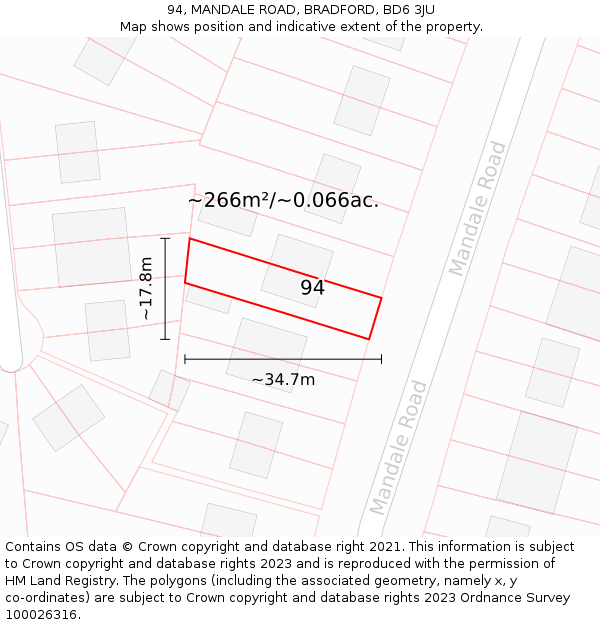 94, MANDALE ROAD, BRADFORD, BD6 3JU: Plot and title map