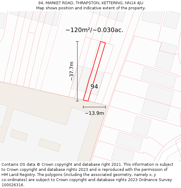 94, MARKET ROAD, THRAPSTON, KETTERING, NN14 4JU: Plot and title map