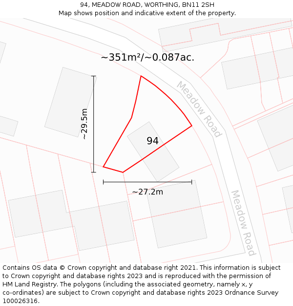 94, MEADOW ROAD, WORTHING, BN11 2SH: Plot and title map