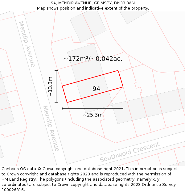 94, MENDIP AVENUE, GRIMSBY, DN33 3AN: Plot and title map