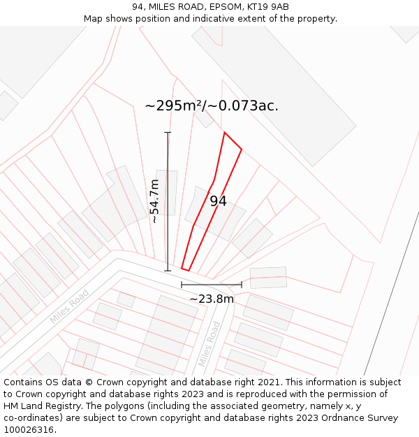 94, MILES ROAD, EPSOM, KT19 9AB: Plot and title map