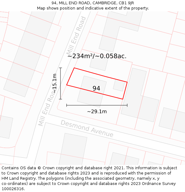 94, MILL END ROAD, CAMBRIDGE, CB1 9JR: Plot and title map