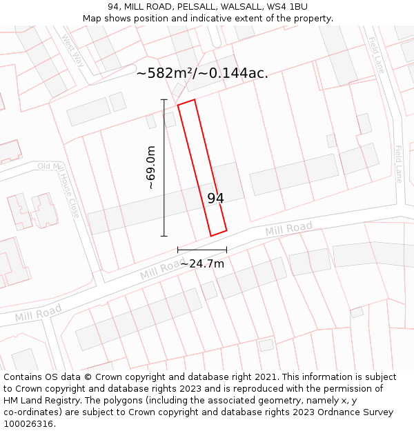 94, MILL ROAD, PELSALL, WALSALL, WS4 1BU: Plot and title map