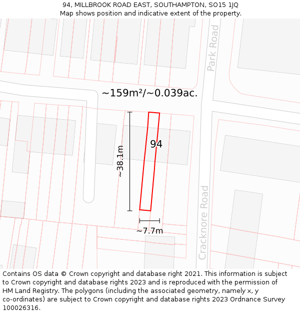 94, MILLBROOK ROAD EAST, SOUTHAMPTON, SO15 1JQ: Plot and title map