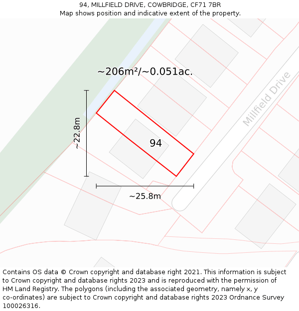 94, MILLFIELD DRIVE, COWBRIDGE, CF71 7BR: Plot and title map