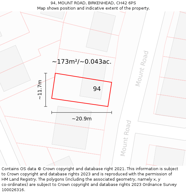94, MOUNT ROAD, BIRKENHEAD, CH42 6PS: Plot and title map