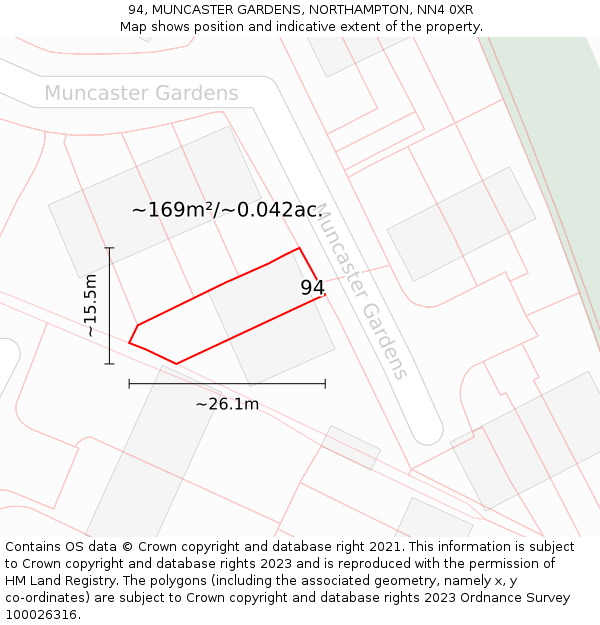 94, MUNCASTER GARDENS, NORTHAMPTON, NN4 0XR: Plot and title map