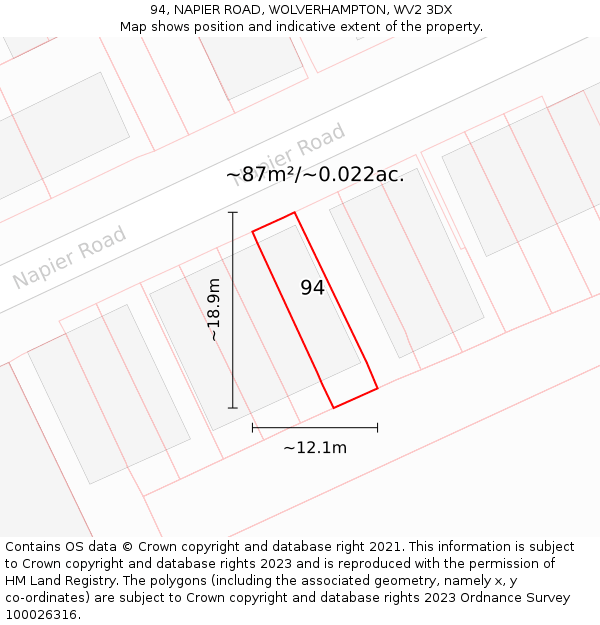 94, NAPIER ROAD, WOLVERHAMPTON, WV2 3DX: Plot and title map