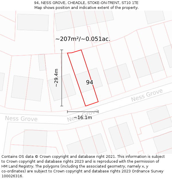 94, NESS GROVE, CHEADLE, STOKE-ON-TRENT, ST10 1TE: Plot and title map
