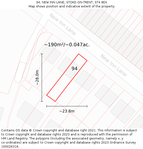 94, NEW INN LANE, STOKE-ON-TRENT, ST4 8EX: Plot and title map