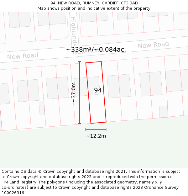 94, NEW ROAD, RUMNEY, CARDIFF, CF3 3AD: Plot and title map