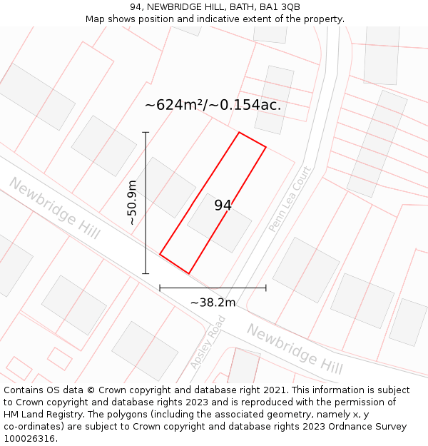 94, NEWBRIDGE HILL, BATH, BA1 3QB: Plot and title map