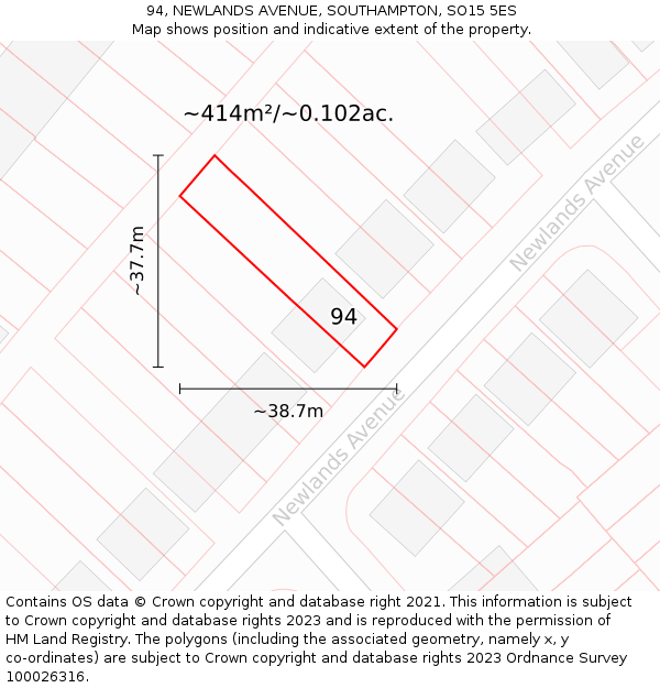 94, NEWLANDS AVENUE, SOUTHAMPTON, SO15 5ES: Plot and title map