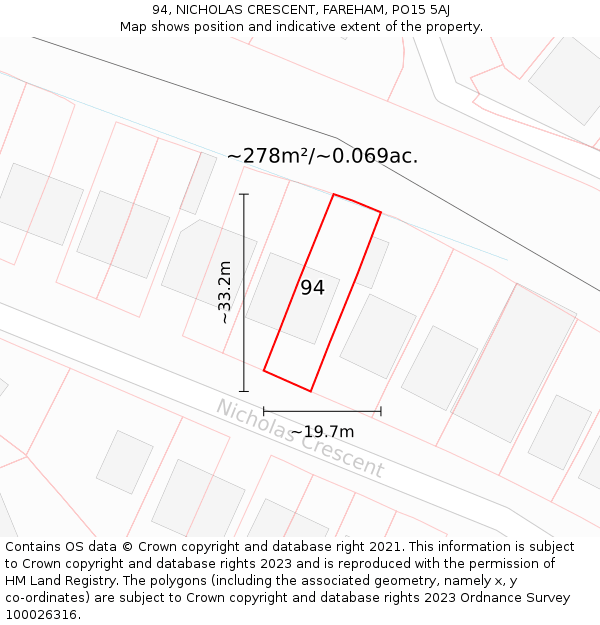 94, NICHOLAS CRESCENT, FAREHAM, PO15 5AJ: Plot and title map