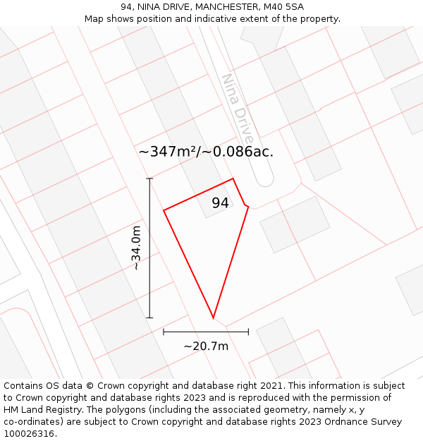 94, NINA DRIVE, MANCHESTER, M40 5SA: Plot and title map