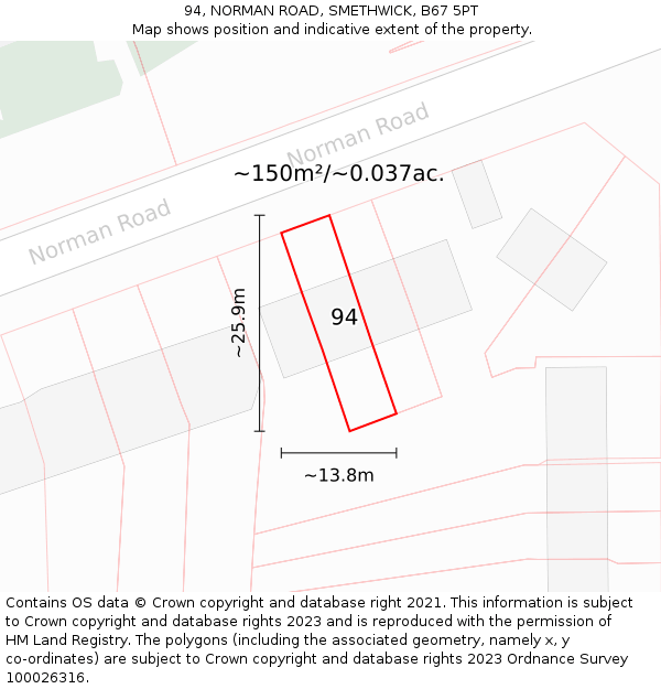 94, NORMAN ROAD, SMETHWICK, B67 5PT: Plot and title map