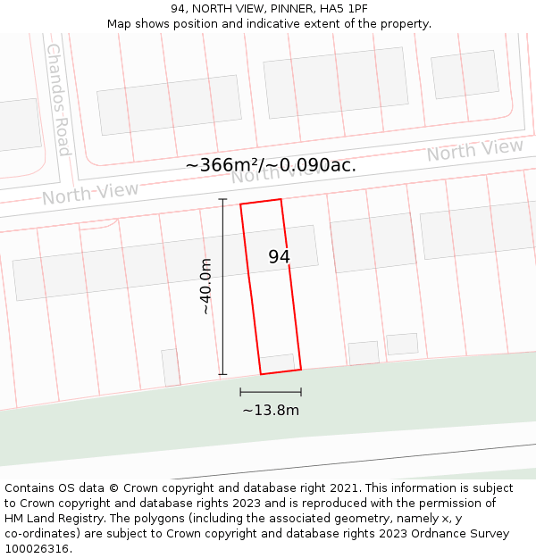94, NORTH VIEW, PINNER, HA5 1PF: Plot and title map