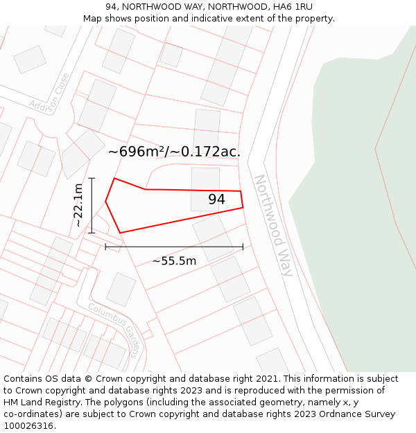 94, NORTHWOOD WAY, NORTHWOOD, HA6 1RU: Plot and title map