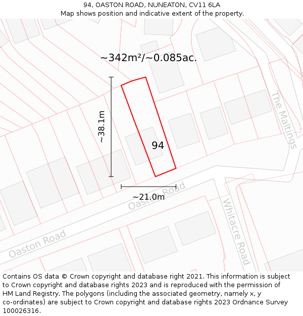 94, OASTON ROAD, NUNEATON, CV11 6LA: Plot and title map