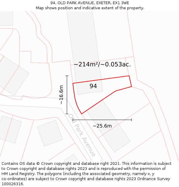 94, OLD PARK AVENUE, EXETER, EX1 3WE: Plot and title map