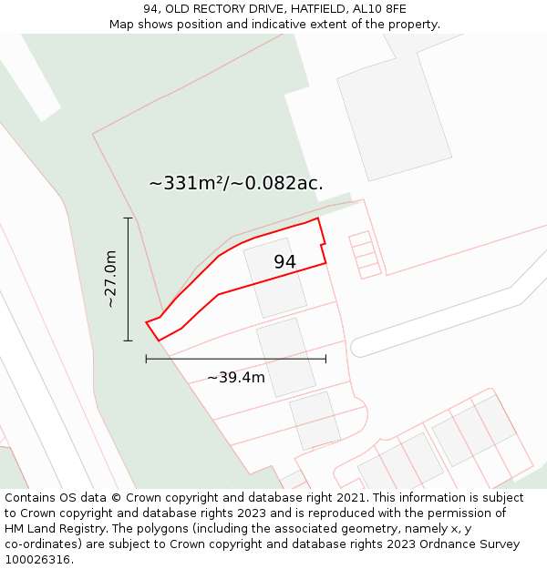 94, OLD RECTORY DRIVE, HATFIELD, AL10 8FE: Plot and title map