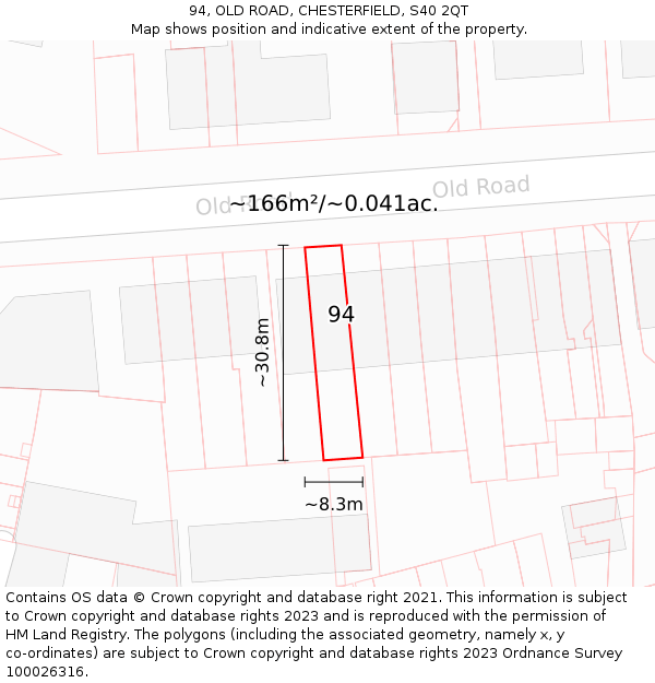 94, OLD ROAD, CHESTERFIELD, S40 2QT: Plot and title map