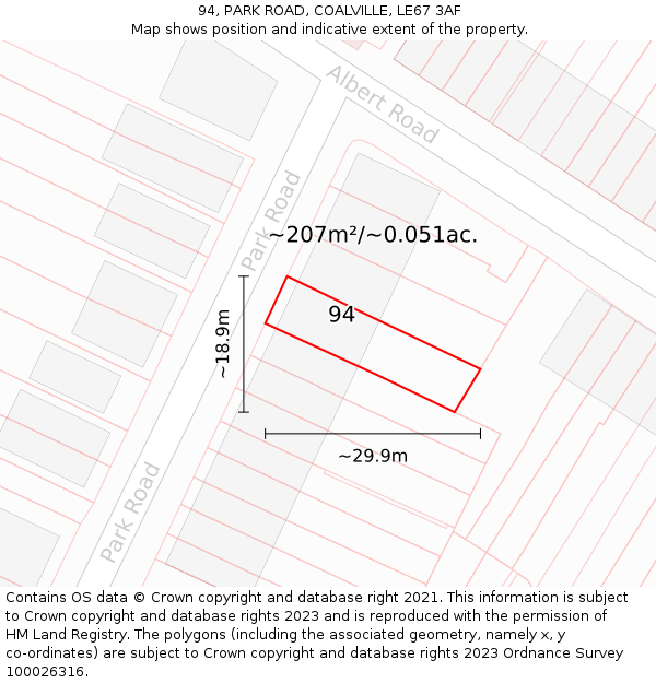 94, PARK ROAD, COALVILLE, LE67 3AF: Plot and title map