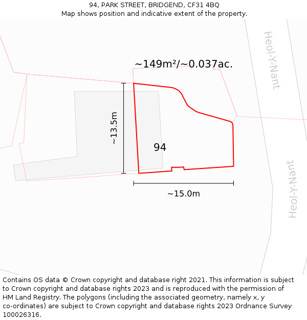 94, PARK STREET, BRIDGEND, CF31 4BQ: Plot and title map