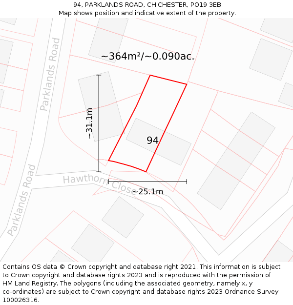 94, PARKLANDS ROAD, CHICHESTER, PO19 3EB: Plot and title map
