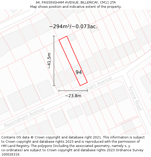 94, PASSINGHAM AVENUE, BILLERICAY, CM11 2TA: Plot and title map