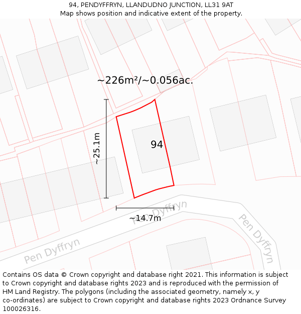 94, PENDYFFRYN, LLANDUDNO JUNCTION, LL31 9AT: Plot and title map
