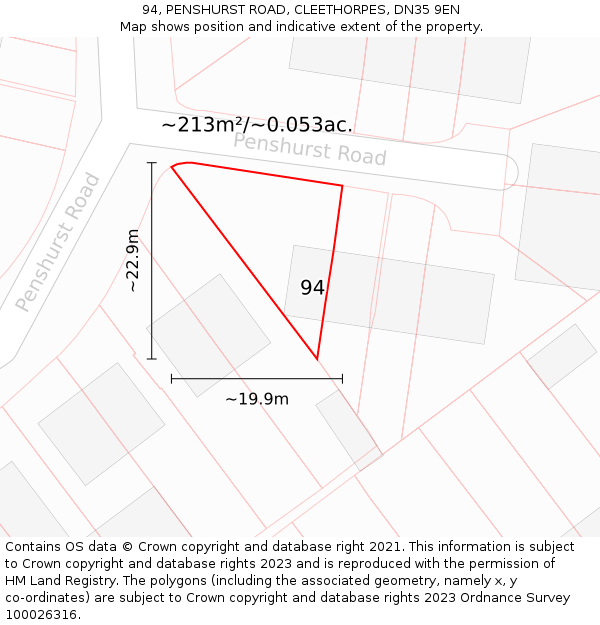 94, PENSHURST ROAD, CLEETHORPES, DN35 9EN: Plot and title map