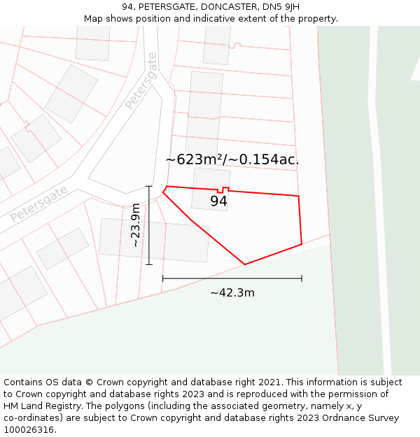 94, PETERSGATE, DONCASTER, DN5 9JH: Plot and title map