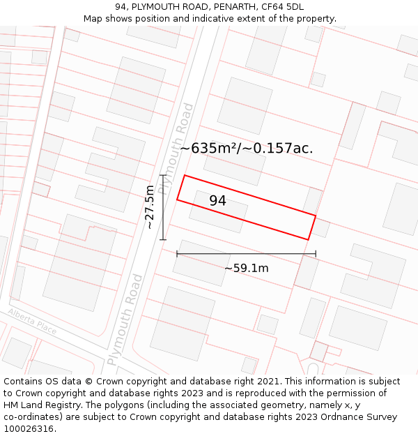 94, PLYMOUTH ROAD, PENARTH, CF64 5DL: Plot and title map