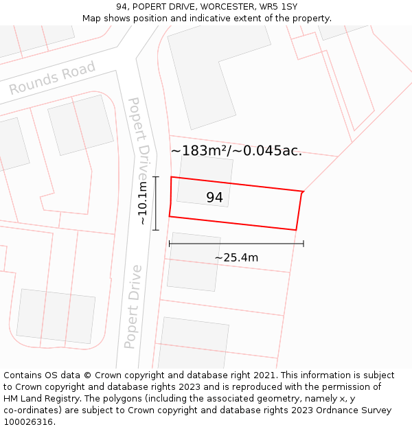 94, POPERT DRIVE, WORCESTER, WR5 1SY: Plot and title map