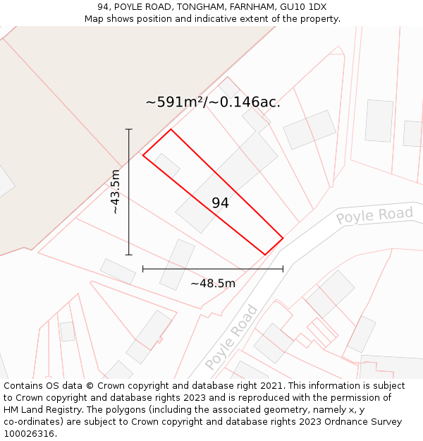 94, POYLE ROAD, TONGHAM, FARNHAM, GU10 1DX: Plot and title map