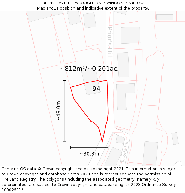 94, PRIORS HILL, WROUGHTON, SWINDON, SN4 0RW: Plot and title map