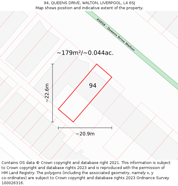 94, QUEENS DRIVE, WALTON, LIVERPOOL, L4 6SJ: Plot and title map