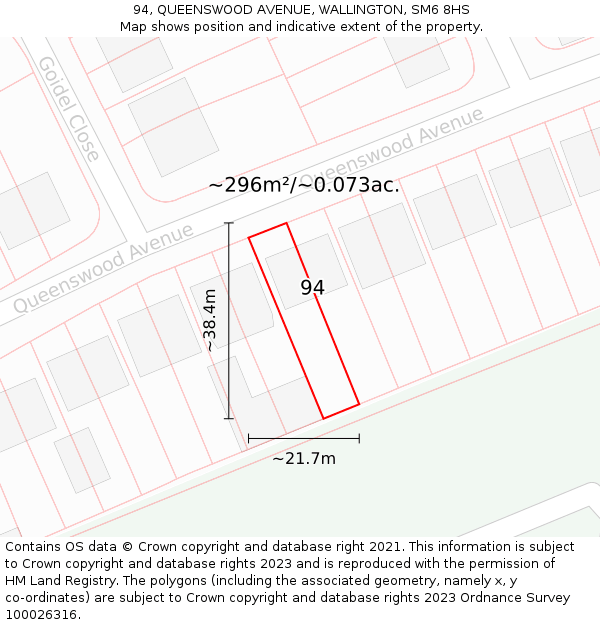 94, QUEENSWOOD AVENUE, WALLINGTON, SM6 8HS: Plot and title map