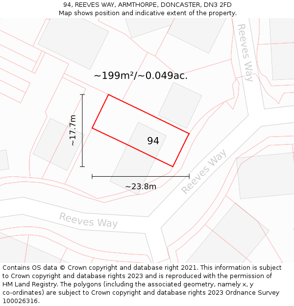 94, REEVES WAY, ARMTHORPE, DONCASTER, DN3 2FD: Plot and title map