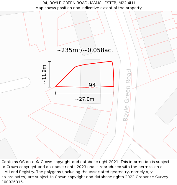 94, ROYLE GREEN ROAD, MANCHESTER, M22 4LH: Plot and title map