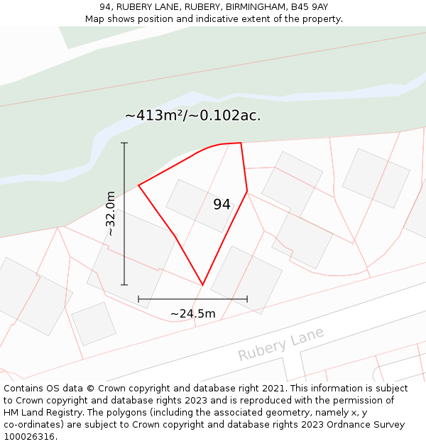 94, RUBERY LANE, RUBERY, BIRMINGHAM, B45 9AY: Plot and title map